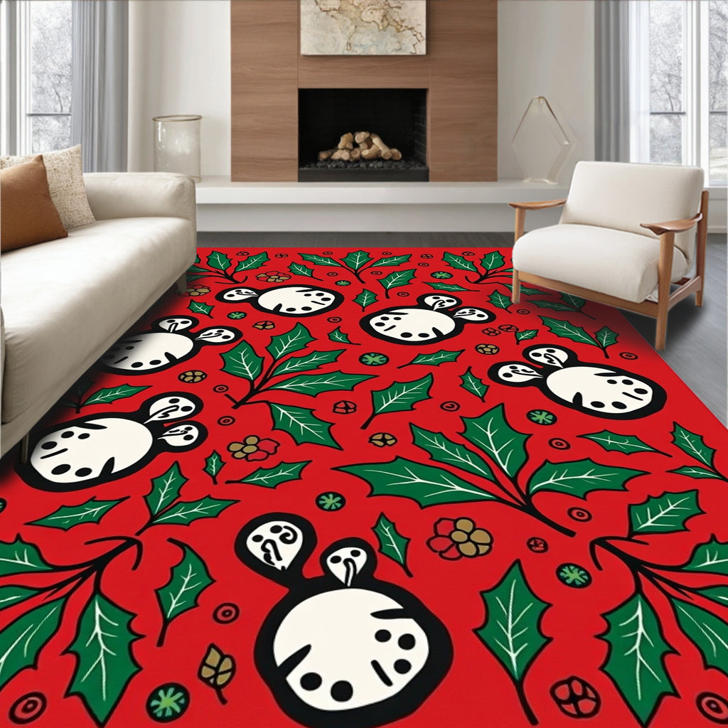 Festive Red Holly Bird Garland Rug
