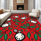 Festive Red Holly Bird Garland Rug