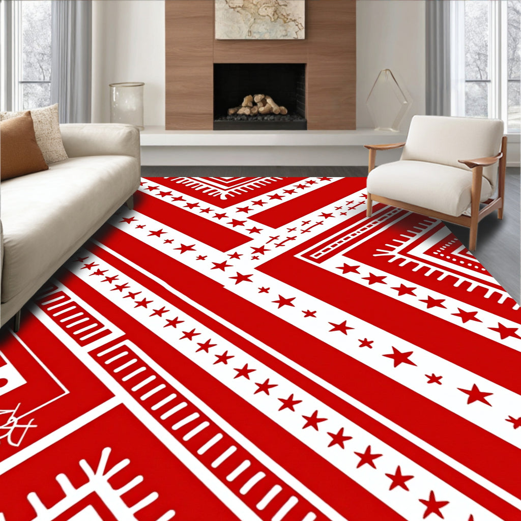 Bold Red Star Chevron Graphic Rug