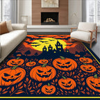 Spooky Halloween Bats Pumpkin Castle Night Rug