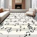 Black Musical Notes Cream Background Rug