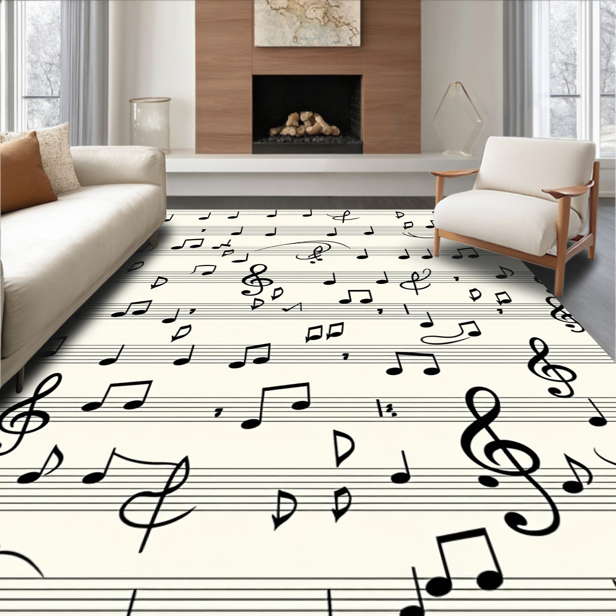 Black Musical Notes Cream Background Rug