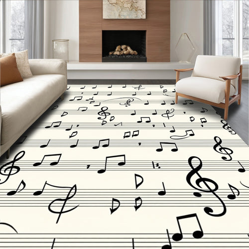 Black Musical Notes Cream Background Rug