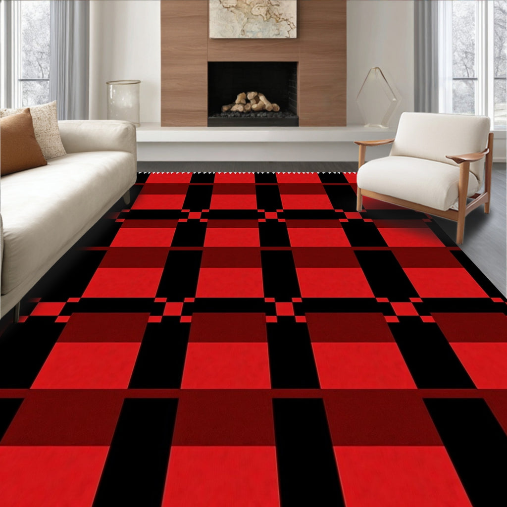 Bold Red Black Intersecting Squares Rug