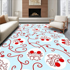 Light Blue Red Whimsical Whimsical Fruit Vines Rug