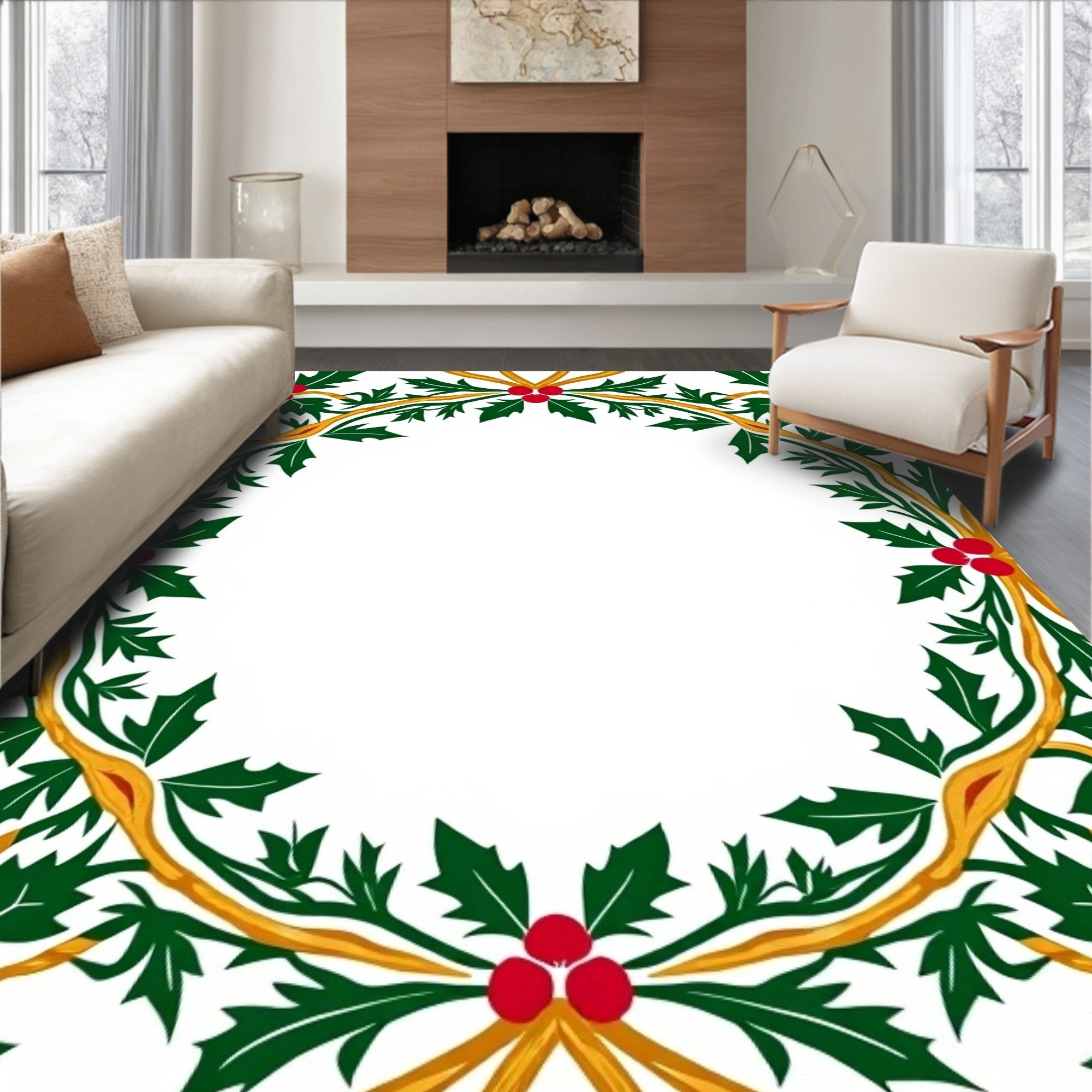 Green Holly Berry Garland Accent Rug