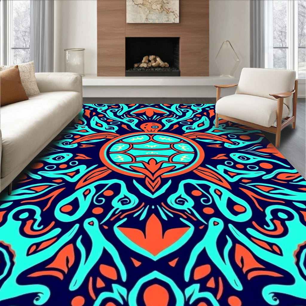 Bold Turtle Tribal Mandala Rug