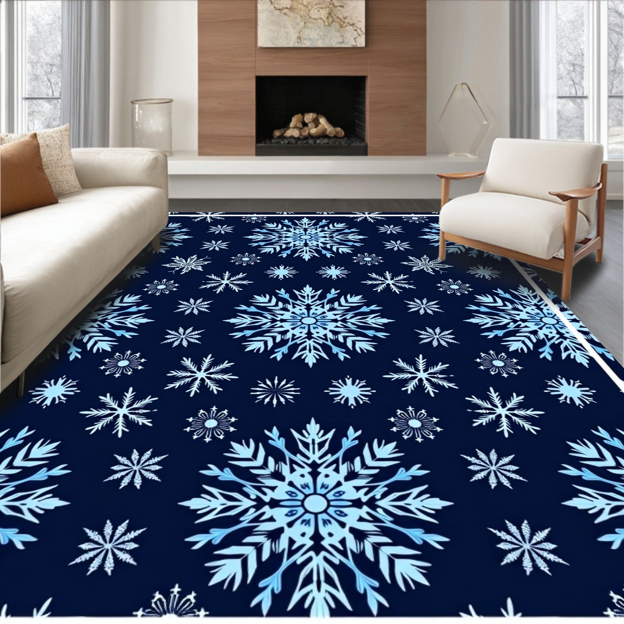 Winter Blue Snowflake Collage Rug
