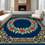 Navy Blue Cherry Blossom Laurel Wreath Rug