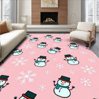 Pink Snowman Snowflake Festive Background Rug