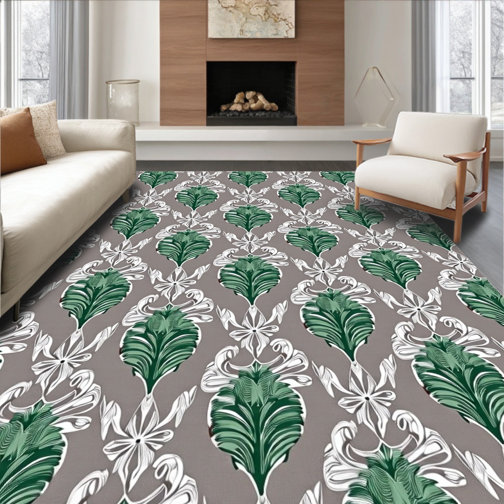 Emerald Green Ornate Floral Medallion Rug