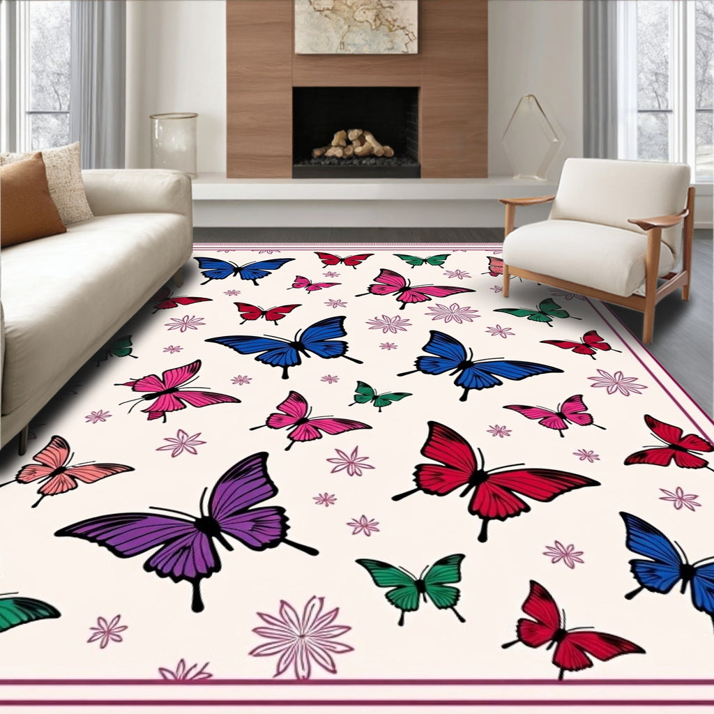 Multi-Colored Butterfly Garden Whimsy Rug