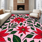 Red Floral Garland Pink Background Rug