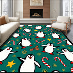 Festive Penguin Candy Cane Star Collage Rug