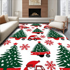 Cheery Red Santa Car Christmas Trees Rug