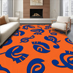 Bold Blue Musical Notes Orange Rug