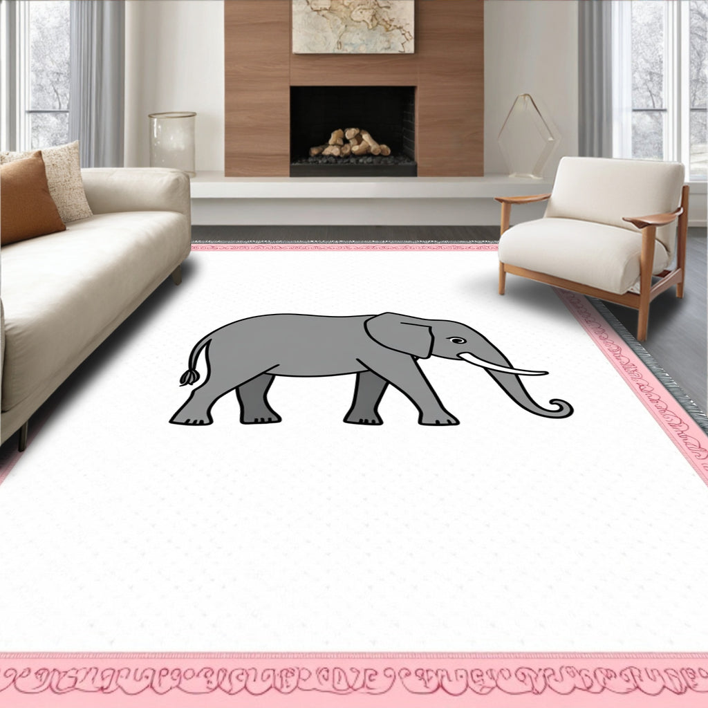 Gray Elephant Whimsical Pinstripe Rug