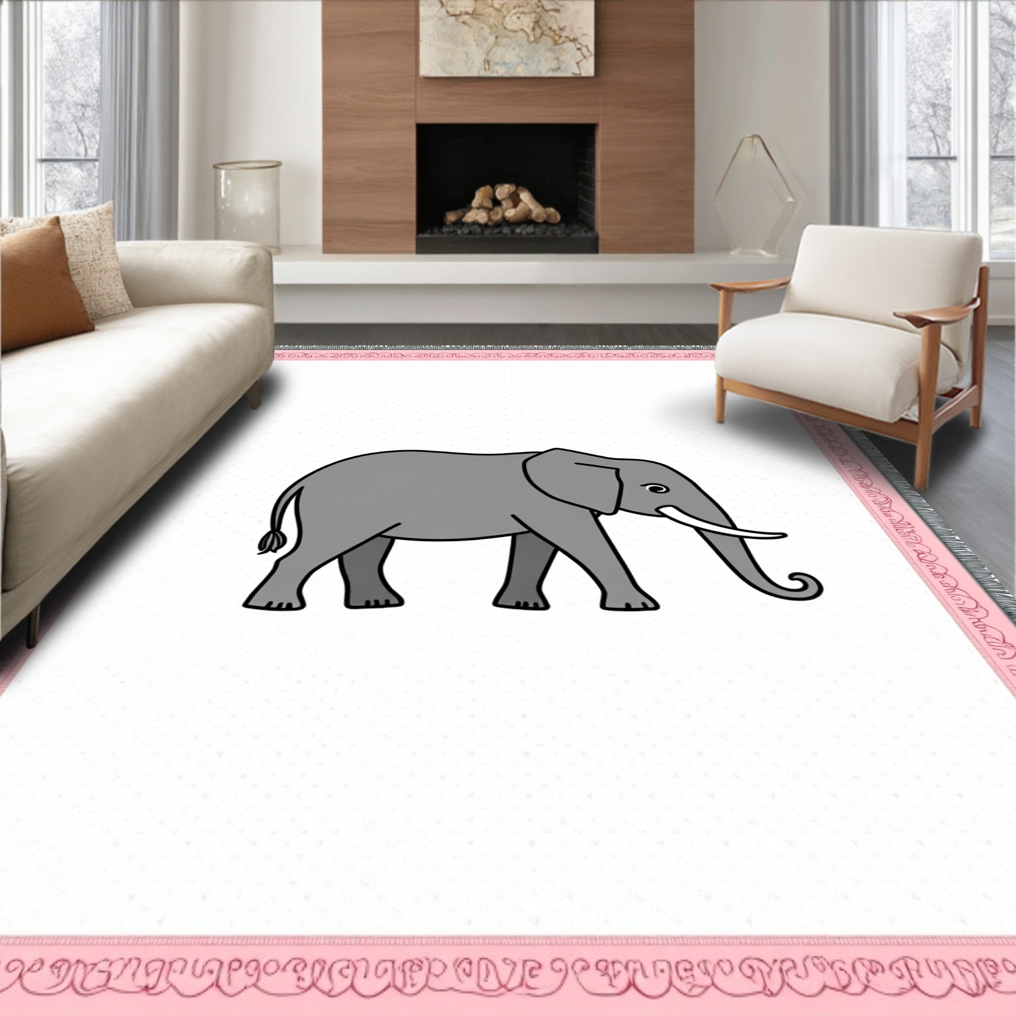 Gray Elephant Whimsical Pinstripe Rug