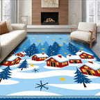 Cozy Winter Village Blue Spruce Stars Rug