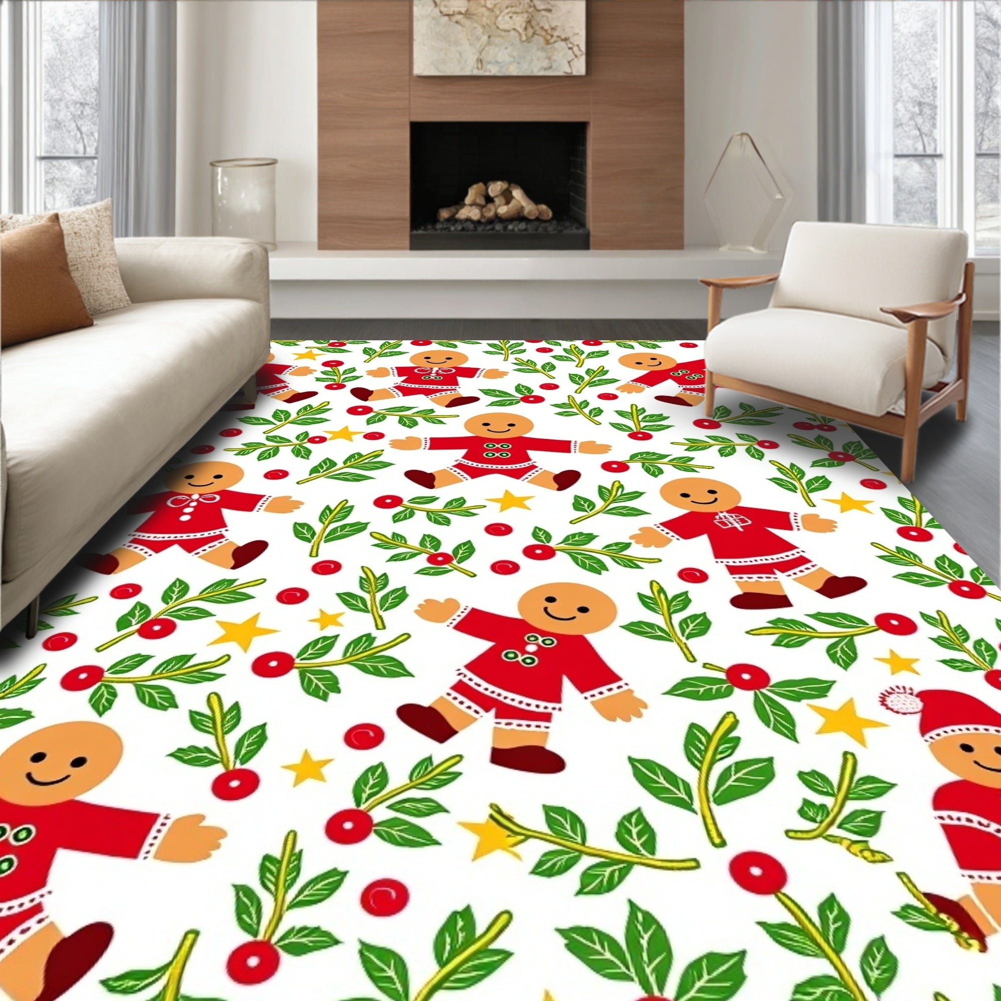 Cheerful Red Gingerbread Holiday Sprinkle Rug