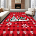 Charming Red Buffalo Plaid Village Snowflakes Rug