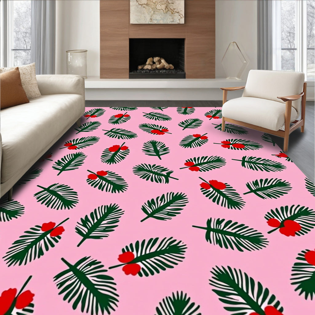 Pink Pine Sprig Berry Accents Rug