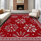 Deep Red Snowflakes Scattered Stars Rug