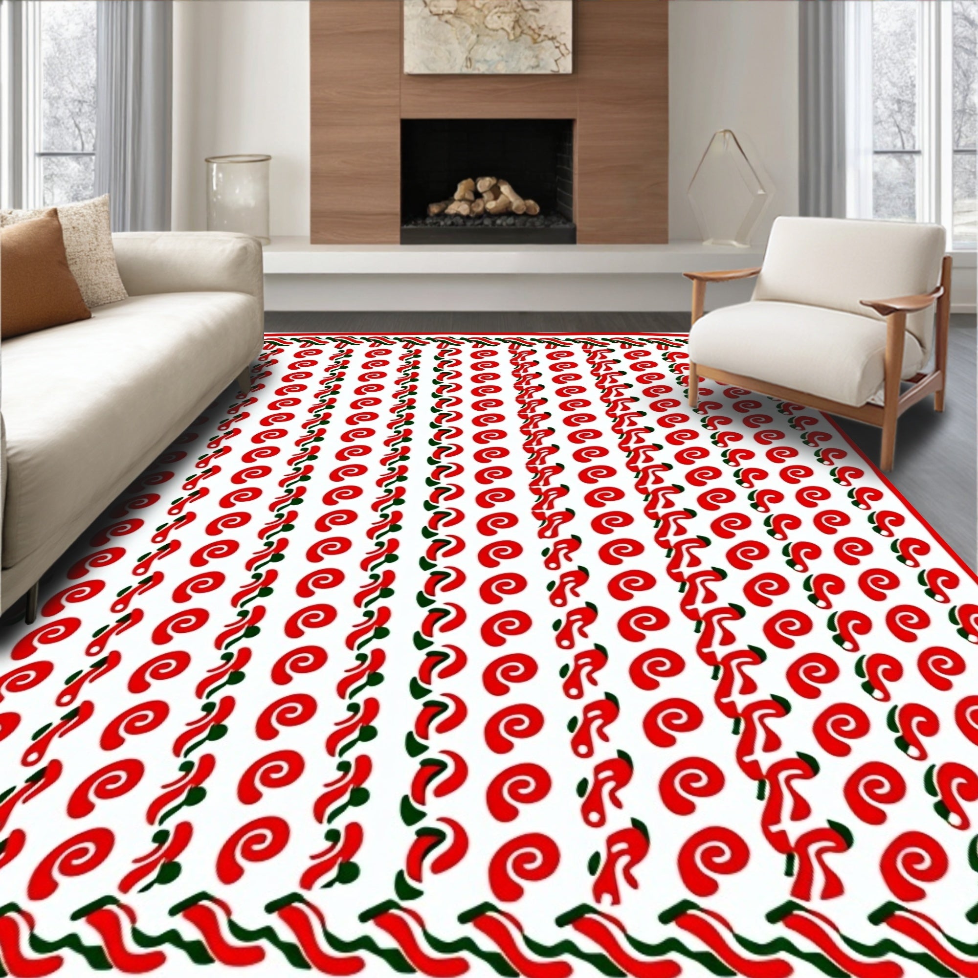 Scarlet Swirls Continuous Red Stripes Rug