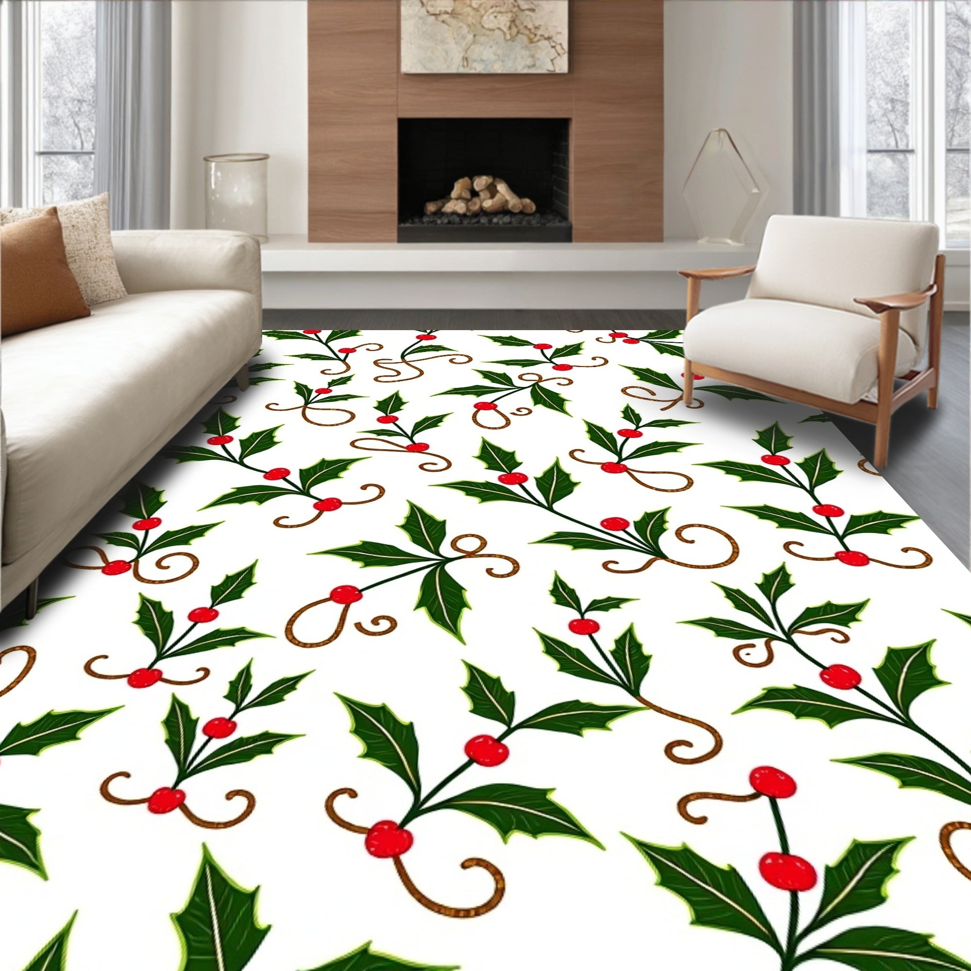 Festive Holly Berry Twig Garland Rug