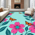 Bright Pink Floral Orange Butterfly Garden Rug