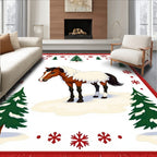 Brown Horse Winter Snowflake Trees Rug