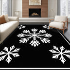 Black White Snowflakes Scattered Accent Rug