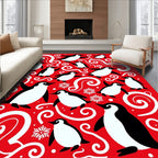 Playful Red Penguin Swirl Holiday Rug