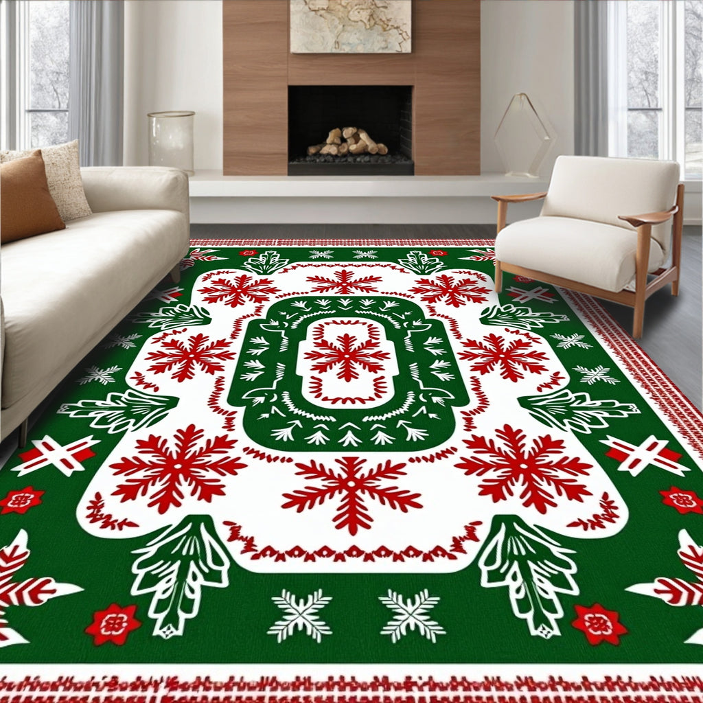 Rustic Red Snowflake Christmas Garden Rug