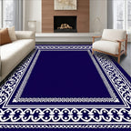 Deep Navy White Ornate Border Rug