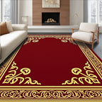 Rich Crimson Golden Ornate Scroll Rug