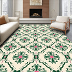 Cream Green Pink Floral Medallion Rug