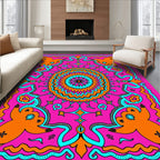 Vibrant Pink Orange Mandala Bloom Rug