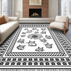 Whimsical Cat Cartoon Sunburst Border Rug