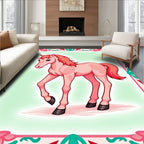 Pink Horse With Floral Border Rug