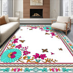 Whimsical Tropical Floral Butterfly Medallion Rug