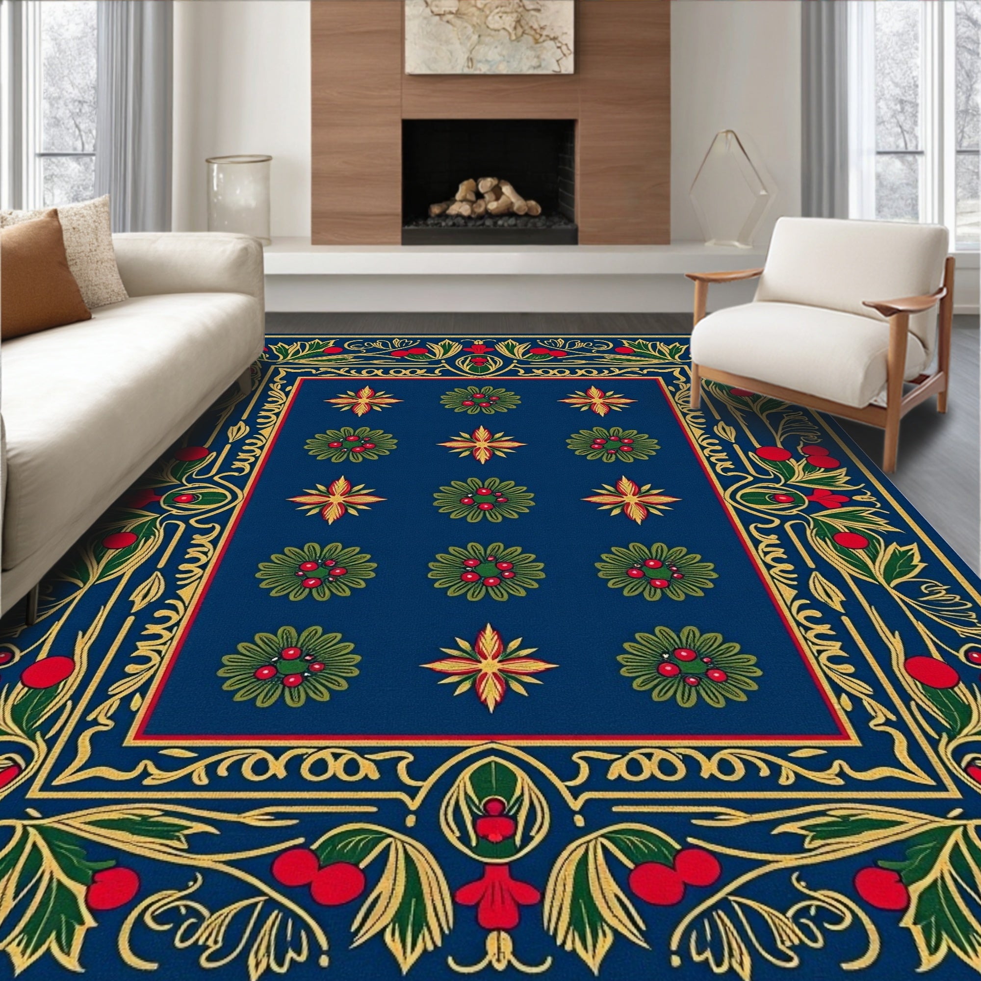Royal Blue Garden Medallion Rug