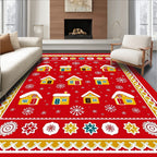 Whimsical Red Village Snowflake Rug