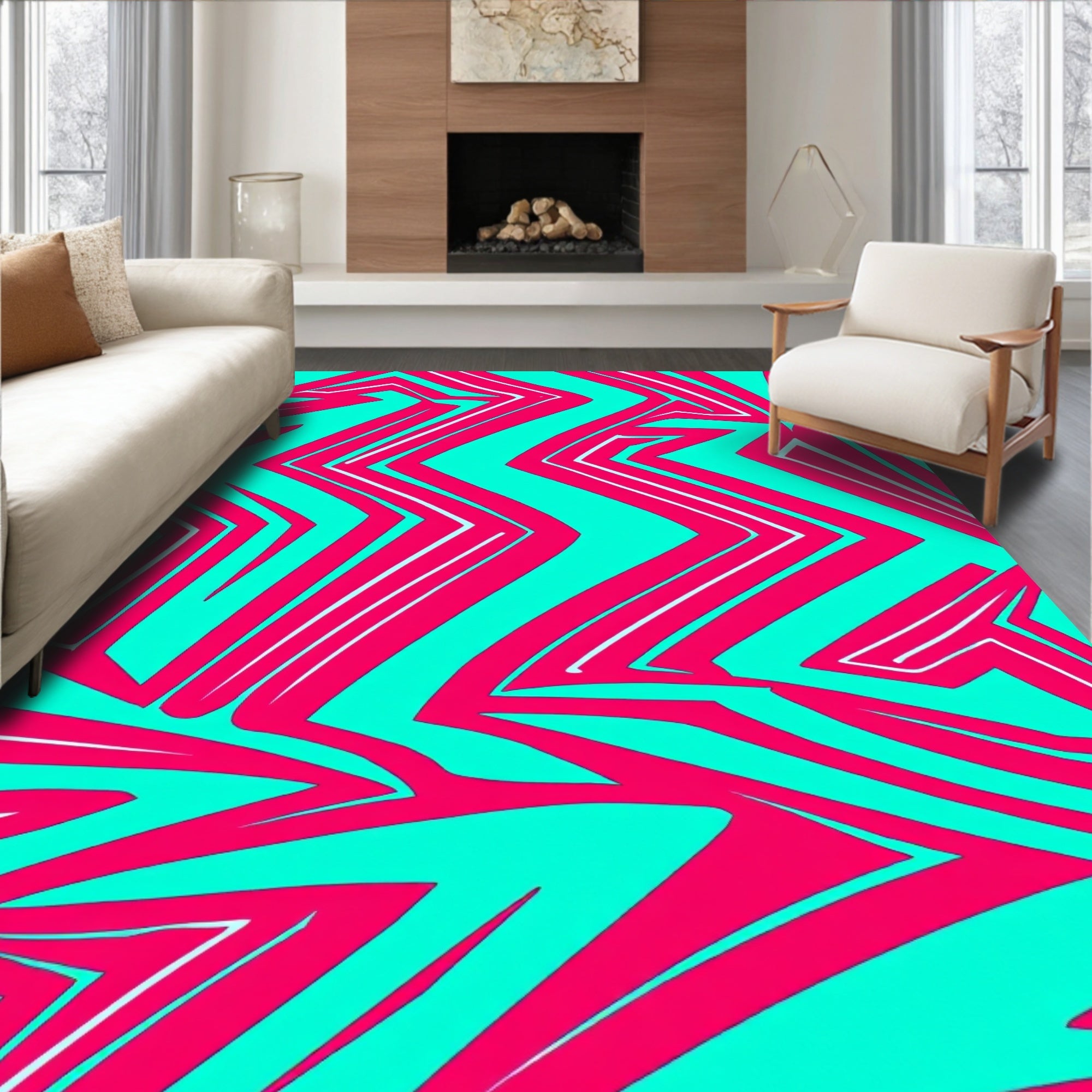 Vibrant Teal Electric Zigzag Rug