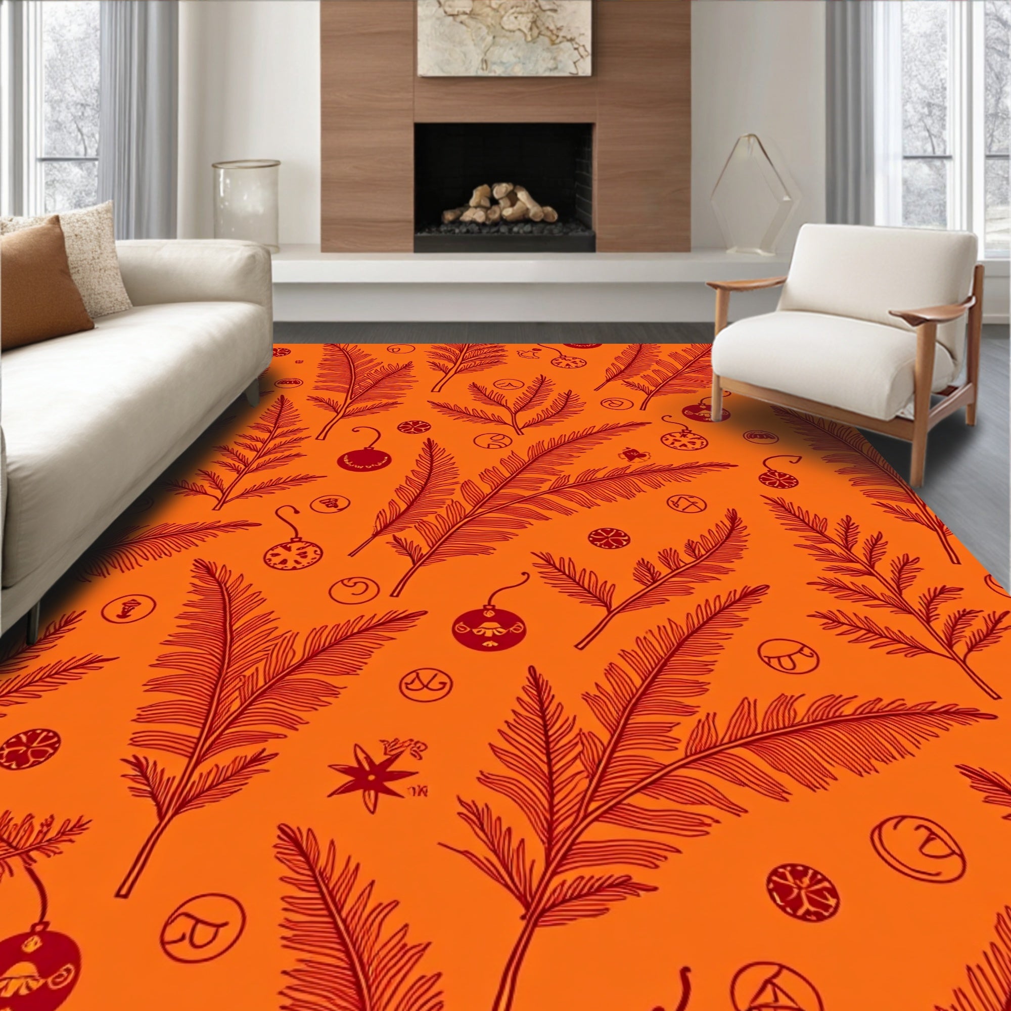 Crimson Feathered Ornaments Autumn Rug