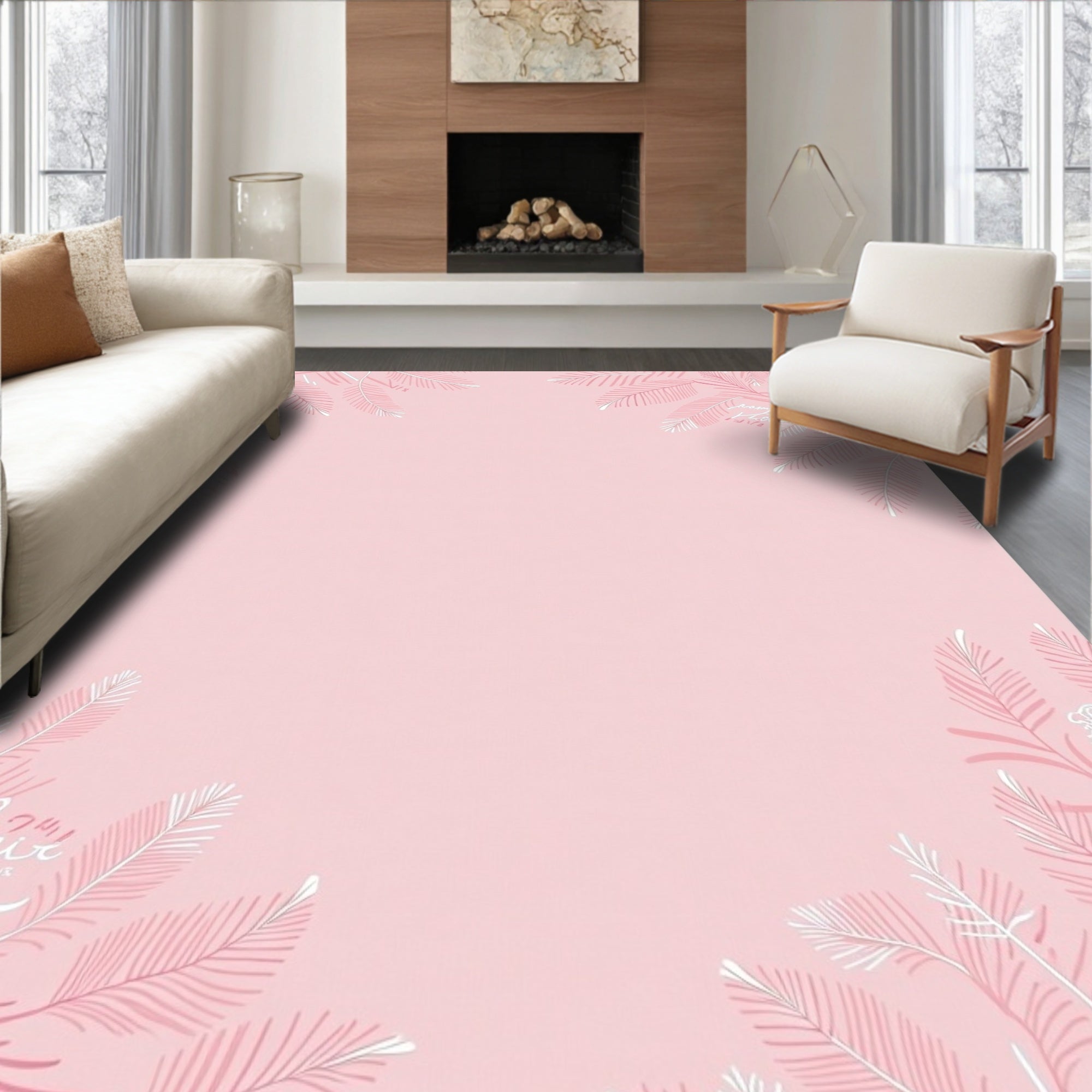 Pale Pink Feather Branches Rug