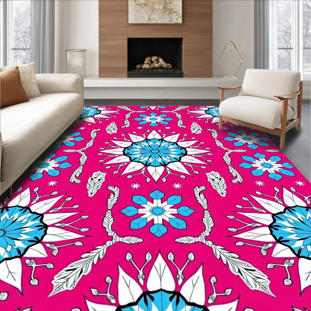 Fuchsia Blue Starburst Floral Medallion Rug