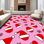 Red Santa Hats Pink Snowflakes Rug