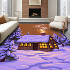 Cozy Winter Cabin Snowy Pine Forest Rug