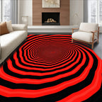 Vibrant Red Black Concentric Tunnel Rug